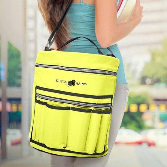 NEW Knitting Bag Crochet Yarn Pockets YELLOW Zippers Shoulder Strap Storage - Picture 2 of 6